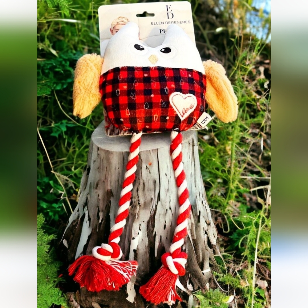 ED Ellen DeGeneres Owl Dog Toy - Red Plaid